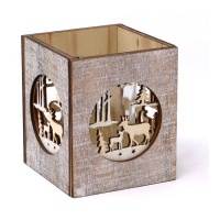 Bougeoir carré en bois avec motifs de Noël 8,2 x 8,2 x 9,5 cm