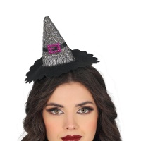 Chapeau de sorcière mini argenté avec boucle violette