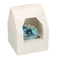 Boîte blanche pour 1 cupcake avec fenêtre 9 x 9 x 13 cm - FunCakes - 5 unités