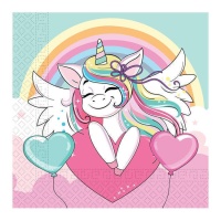 Serviettes licorne amour 16,5 x 16,5 cm - 20 pcs.