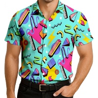 Chemise costume années 80 imprimée bleue