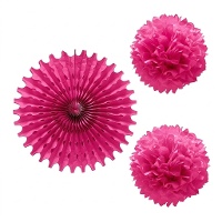 Suspension en éventail avec pompons de couleurs - 3 unités