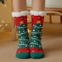 Chaussettes de Noël à motif sapin avec revers effet peluche - taille 36-42 - 1 paire