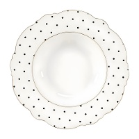 Assiette creuse 22,5 cm blanche à pois noirs et liseré doré