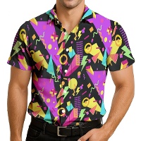 Chemise de costume des années 80 imprimée noire