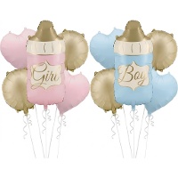 Bouquet de ballons en forme de biberon pour baby shower - 5 pièces
