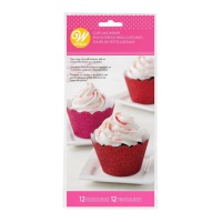 Papiers à cupcake pailletés rouges et roses - WIlton - 24 pcs.