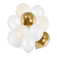 Ballons en latex 27 à 30 cm blanc et or - 10 pcs.