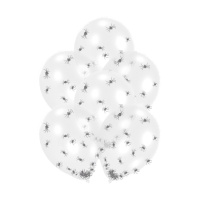 Ballons en latex transparents avec confettis d'araignée 27,5 cm - Amscan - 6 unités