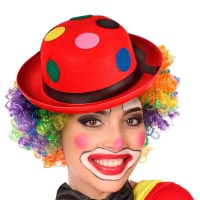 Chapeau de clown rouge à pois colorés
