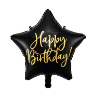 Ballon étoile noir Happy Birthaday 40 cm - Partydeco