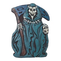 Pierre tombale en forme de squelette de faucheur 43 x 32 cm
