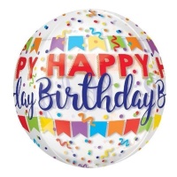 Happy Birthday orbz ballon transparent avec décoration 38 x 40 cm - Anagramme