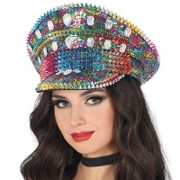 Casquette de policier multicolore avec strass et clous