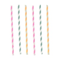 Pailles en papier chevron de couleurs assorties - 12 pcs.