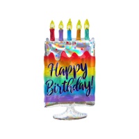 Ballon Silhouette de gâteau d'anniversaire arc-en-ciel 38 x 76 cm - Anagramme