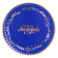 Plateau rond en carton 30 cm bleu nuit de Joyeux Noël - 1 pièc.