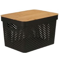 Boîte de 36 x 26 x 22 cm perforée avec couvercle en bambou - 1 unité