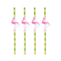 Pailles en papier bambou avec flamants roses - 8 pcs.