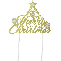 Topper pour gâteau « Merry Christmas » doré, 16 x 24 cm