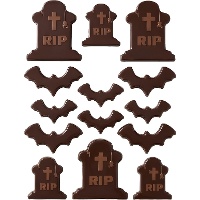 Figurines en chocolat belge en forme de pierres tombales et chauves-souris - 12 unités