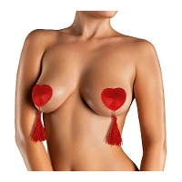 Caches-tétons en forme de coeur rouges avec pompons
