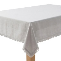 Nappe 2,00 x 1,40 m en coton gris clair, bords à franges