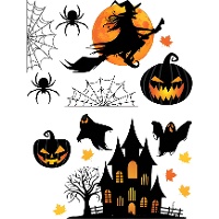 Décorations adhésives pour mur en silhouettes d'Halloween - 16 unités