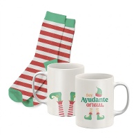 Ensemble cadeau de tasse et chaussettes de Noël Elfe