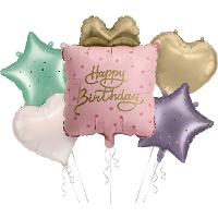 Bouquet de ballons Happy Birthday pastel - 5 pièces