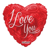 Ballon coeur I love you avec roses 46cm