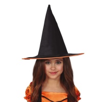 Chapeau de sorcière noir avec bordure orange pour enfants - 53 cm