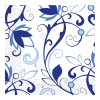 Serviettes à fleurs bleues 16,5 x 16,5 cm - 20 unités
