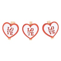 Pince à épiler en bois avec coeur en feutre rouge 4 cm - 3 pcs.