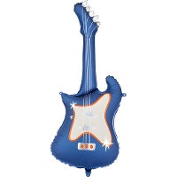 Ballon en aluminium en forme de guitare bleu marine avec détails holographiques, 41 x 105 cm