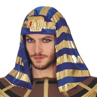 Coiffe de pharaon égyptien dorée et bleue