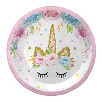 Assiettes de Licorne endormie avec des fleurs de 18 cm - 8 unités