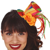 Mini haut-de-forme multicolore avec fleur et plumes