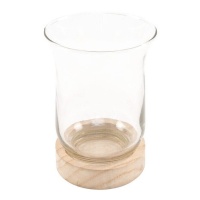 Bougeoir en verre avec base en bois 11 x 15 cm - Dcasa