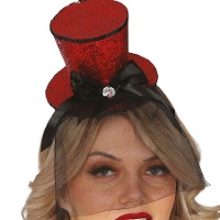 Bandeau avec mini chapeau haut de forme rouge Steampunk