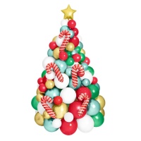 Couronne de ballons pour arbre de Noël avec cannes - Oh Yeah ! - 119 pièces.