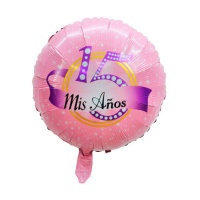 Ballon d'anniversaire rose Bubblegum Mes 15 ans 45 cm - Eurofestas