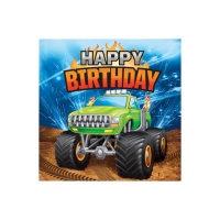 Serviettes de table Monster Trucks Happy Birthday 16,5 x 16,5 cm - 16 pcs.