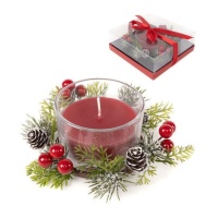 Bougie de Noël rouge avec verre décoré
