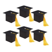 Boîtes en forme de chapeau de graduation 9 x 9 x 6 cm - 12 unités