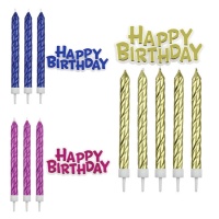 Set de bougies colorées Happy Birthday avec plaque Happy Birthday - PME - 17 pcs.