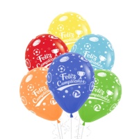 Ballons latex Happy Birthday Sports 30 cm - Sempertex - 12 pièces