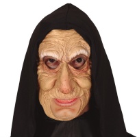 Masque en latex d'une vieille femme avec capuche