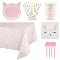 Pack pour fête de chat rose - 12 personnes