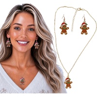 Parure collier et boucles d'oreilles bonhomme en pain d'épices